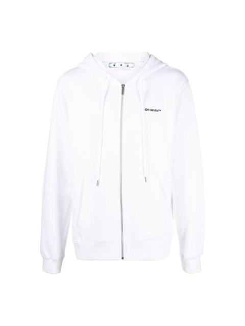 Off-White Men's Off-White SS22 Solid Color Logo Printing Zipper Hooded Long Sleeves Version White Jacket OMBE0