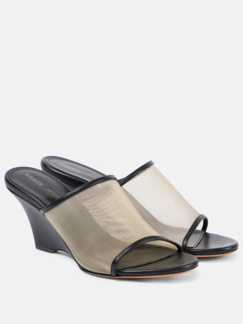 Marion leather and mesh wedge mules