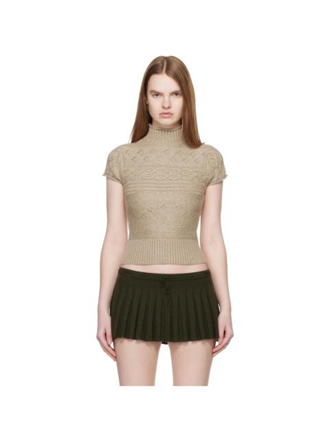 GUIZIO Taupe Vivienne Short Sleeve Cable Turtleneck