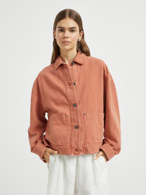 Brunello Cucinelli Garment-dyed cotton and linen cover outerwear jacket with monili