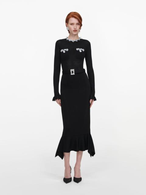 self-portrait Black Pearl Trim Knit Midi Dress