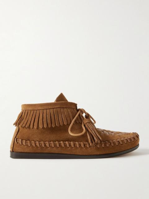 Isabel Marant Felsa fringed tasseled leather-trimmed suede ankle boots Taupe