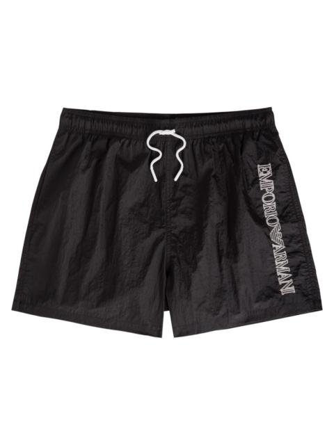 Emporio Armani Logo-embroidered Crinkled Nylon Swim Shorts