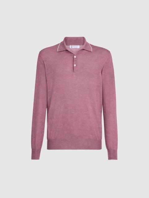 Brunello Cucinelli Cashmere, silk and hemp lightweight knit polo shirt