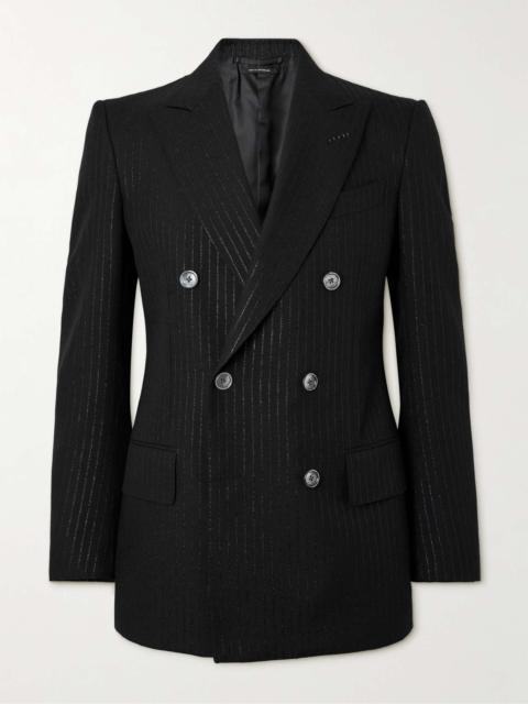Double-Breasted Striped Metallic Woven Tuxedo Jacket