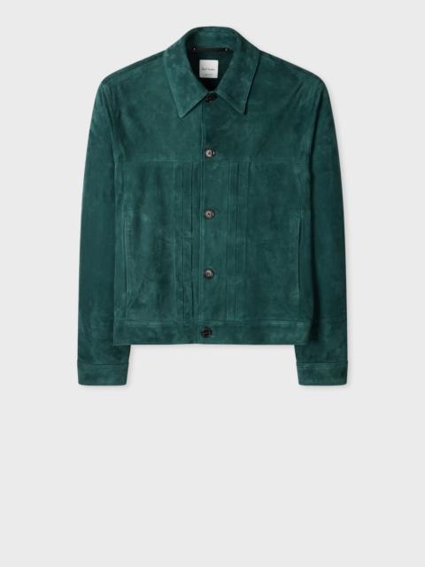 Paul Smith Dark Teal Suede Pleated Trucker Jacket