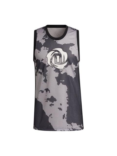 adidas Men's adidas x Ross Crossover Logo Pattern Printing Basketball Sports Black Vest GV4698
