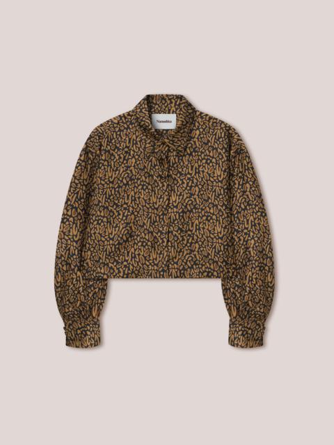 Nanushka MOREEN - Twill silk point-collar jacket - Brown Ocelot