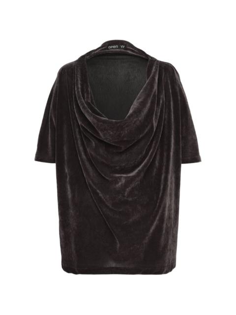 OPEN YY velvet cowl-neck T-shirt