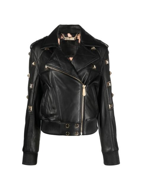 studded leather bomber jacket