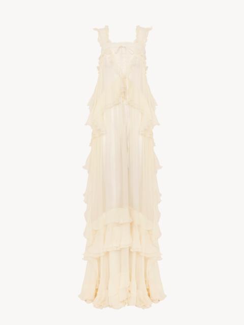 Chloé SLEEVELESS LAYERED LONG DRESS IN SILK MOUSSELINE & LACE