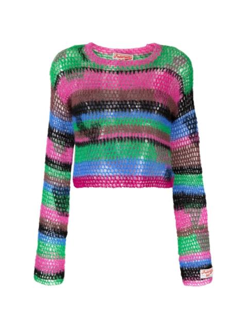 horizontal-stripe open-knit jumper