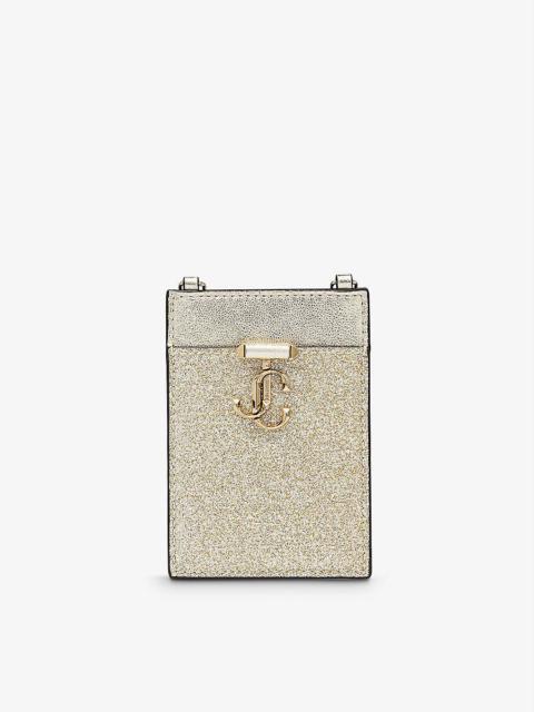 JIMMY CHOO JC glittered metallic-leather cardholder with chain