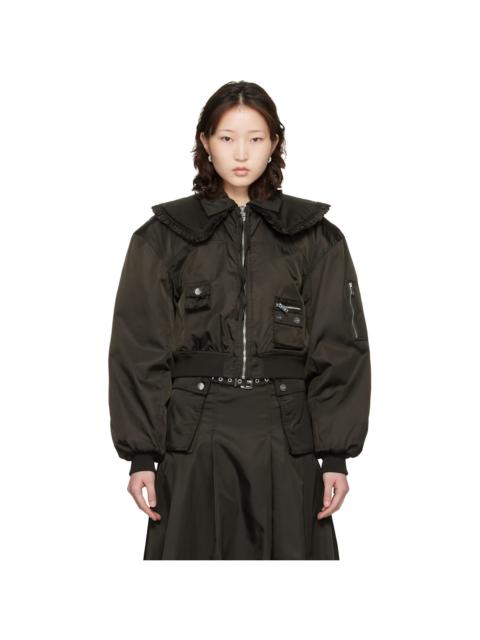 GANNI Brown Duchesse Nylon Bomber Jacket
