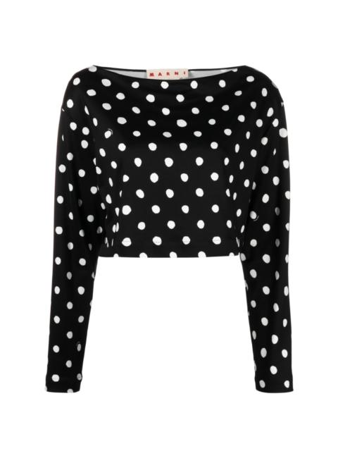 polka-dot boat-neck cropped blouse