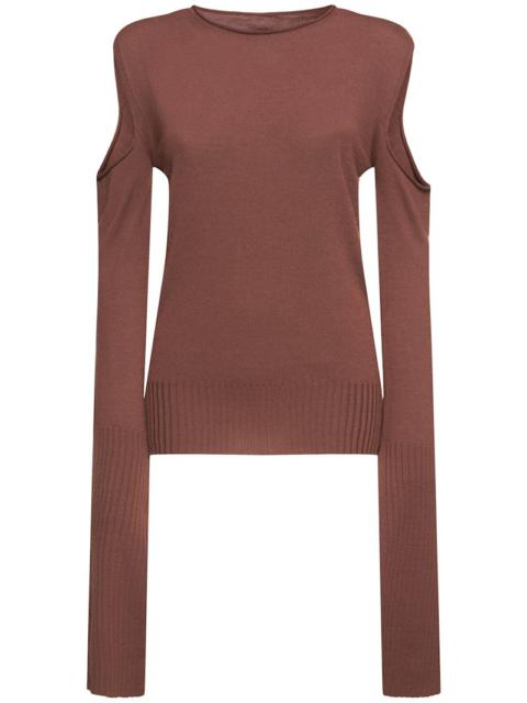 Long sleeve wool knit top w/cutouts