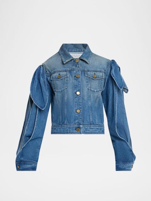 GABRIELA HEARST Briella Tie Slit-Sleeve Denim Jacket