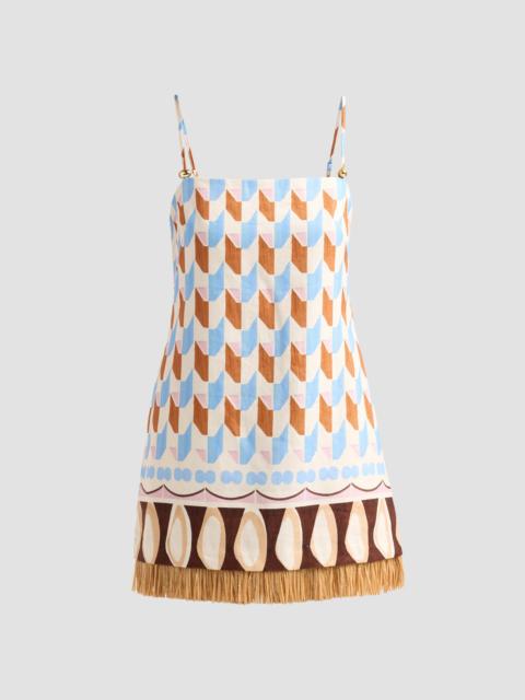 Cara Cara Women's Valencia Geometri Raffia Fringe Mini Dress - Talavera Tile Ivory