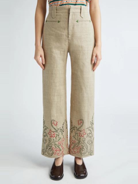 BODE Embroidered Trumpetflower Linen Pants