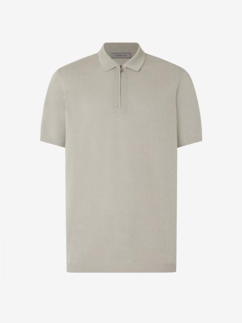 CORNELIANI Taupe zipped pure cotton polo shirt