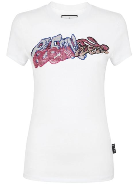 PHILIPP PLEIN crystal-embellished graffiti-logo T-shirt