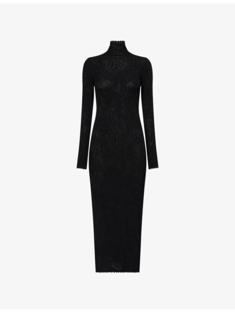 Givenchy Open-Back Floral-Lace Knitted Maxi Dress