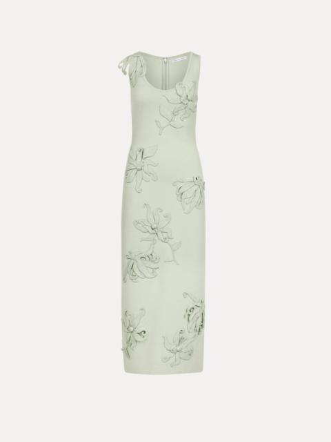 Oscar de la Renta HIBISCUS EMBROIDERED KNIT PENCIL DRESS