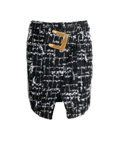 Balmain Belted fringed tweed skirt