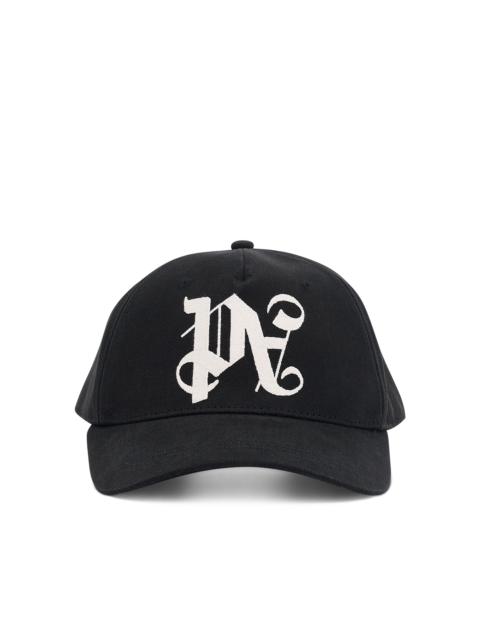 Palm Angels Monogram Embroidered Cap in Black