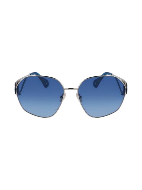 Lanvin Mother & Child 62mm Oversize Rectangular Sunglasses in Gold/Gradient Blue