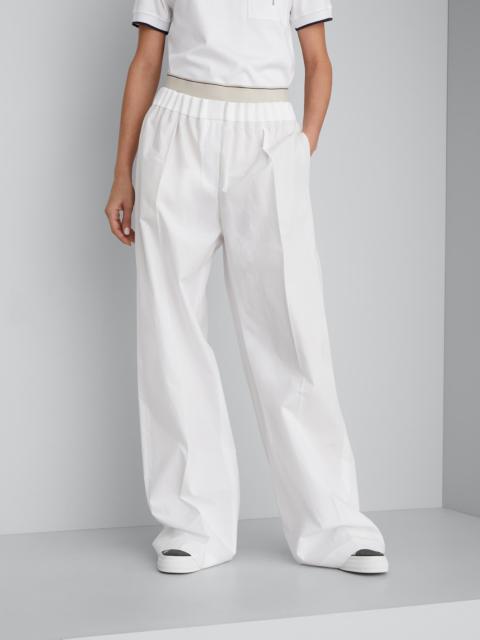 Lightweight wrinkled cotton poplin gathered waist loose trousers