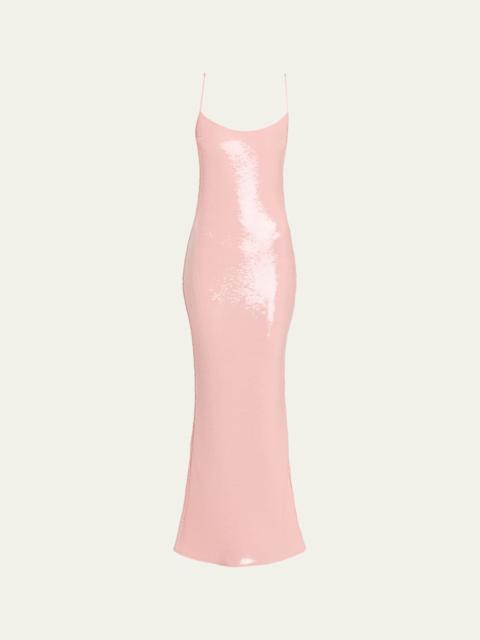 THE NEW ARRIVALS ILKYAZ OZEL Isis Scoop-Neck Sequin Column Gown