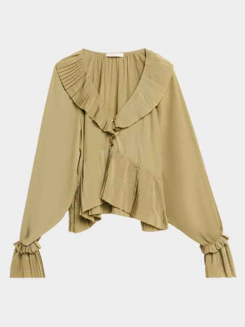 RAMY BROOK Jacklyn Pleated Ruffle-Trim Blouse