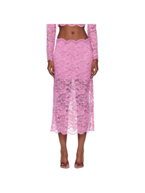 rabanne Pink Lace Midi Skirt