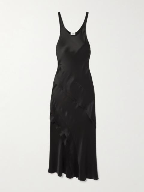 SAINT LAURENT Asymmetric Tiered Silk-satin Maxi Dress