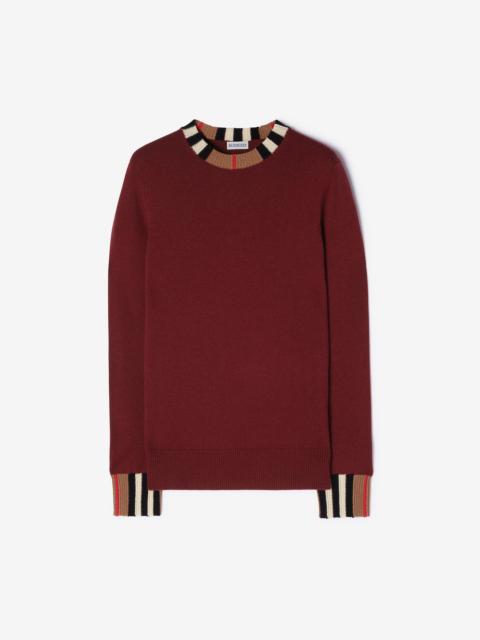 Burberry Icon Stripe Trim Wool Cashmere Sweater