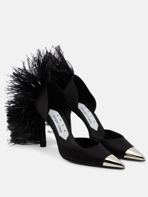 AREA x Sergio Rossi Amazona feather-trimmed denim pumps