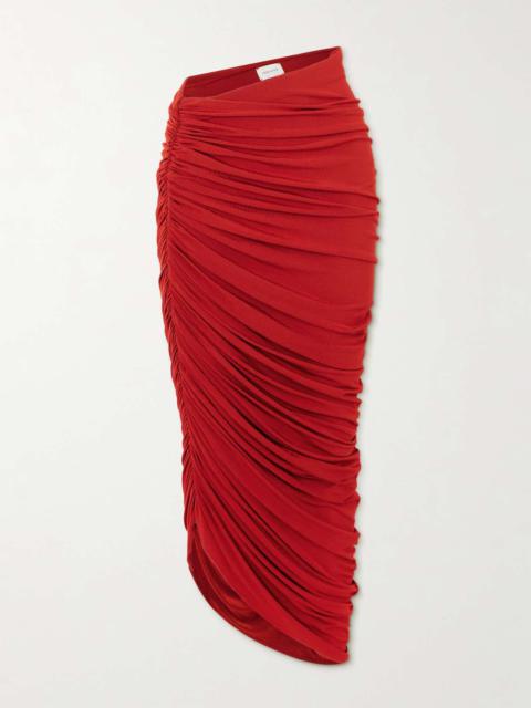 MAGDA BUTRYM Asymmetric ruched jersey midi skirt Red