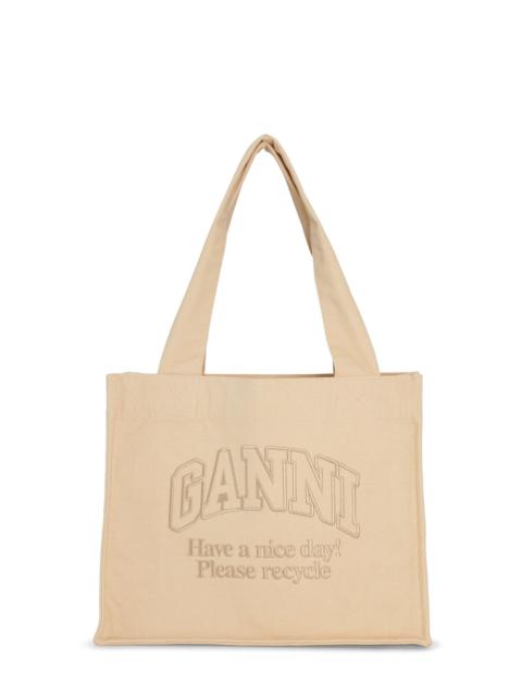 GANNI CREAM LARGE CANVAS TOTE BAG