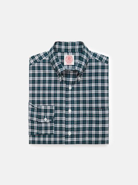 J. PRESS MADE-IN-USA THOMAS MASON GREEN & WHITE TARTAN BROADCLOTH SPORT SHIRT - CLASSIC FIT