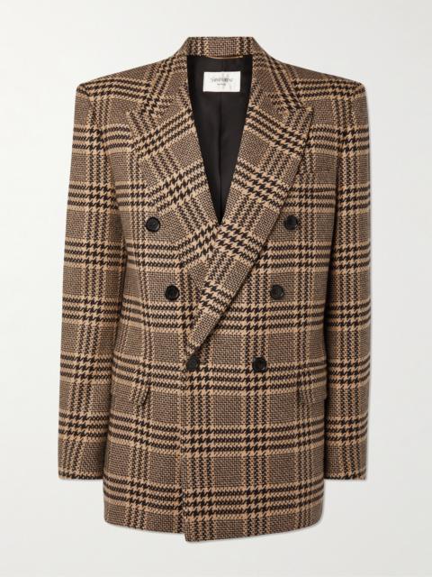 SAINT LAURENT Double-breasted Checked Silk And Cashmere-blend Blazer