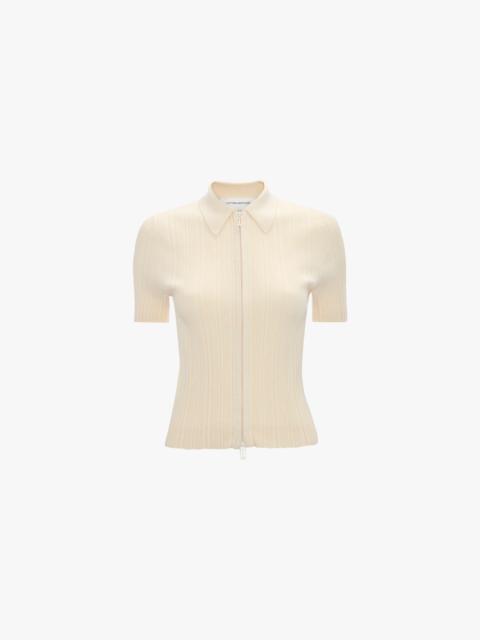 Victoria Beckham Ribbed Polo Top In Elderflower
