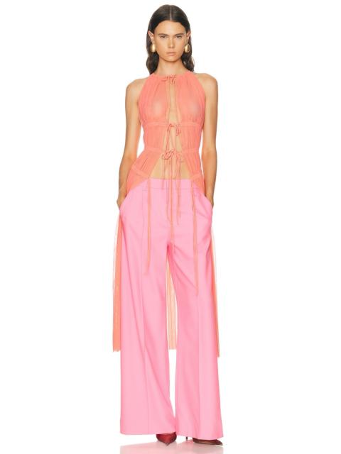 David Koma Ruched Halter Neck Mesh Top