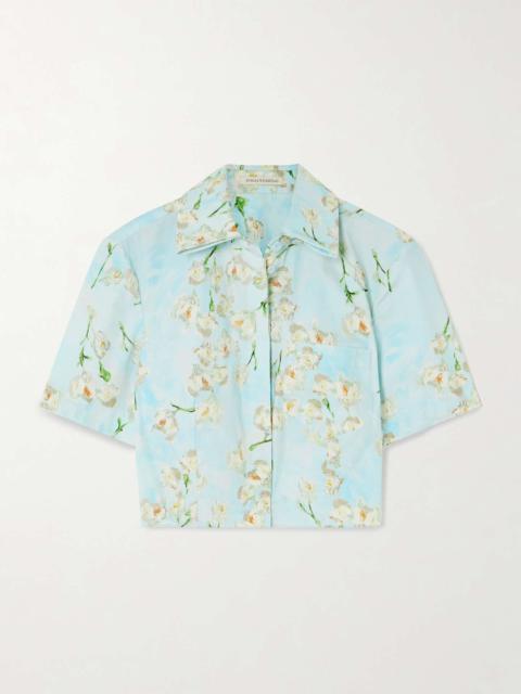EMILIA WICKSTEAD Natalie cropped floral-print cotton-poplin shirt Blue