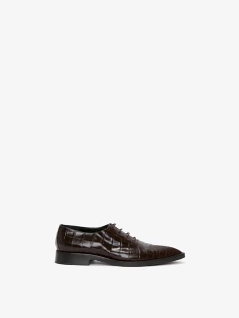 Victoria Beckham Pointy Toe Flat Lace Up In Chocolate Croc-Effect Leather