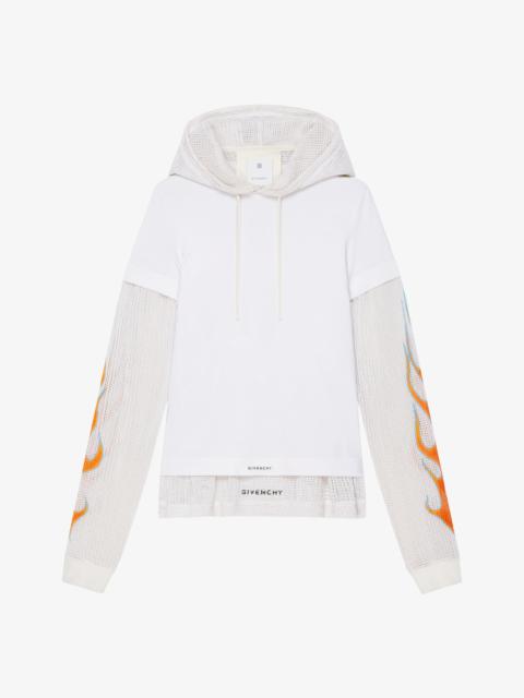 Givenchy OVERLAPPED HOODED T-SHIRT IN COTTON AND MESH