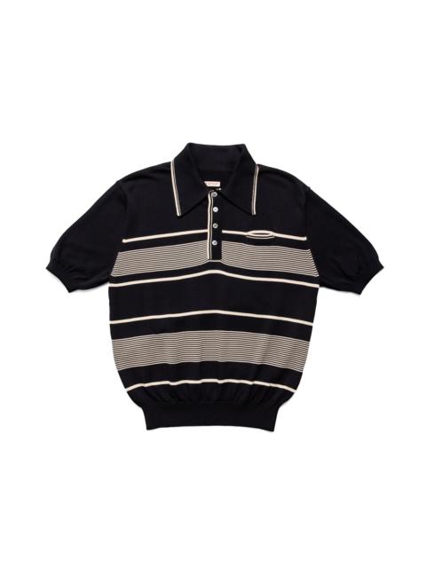 Kapital 14G Cotton Knit Stripe CAROL Polo - Black
