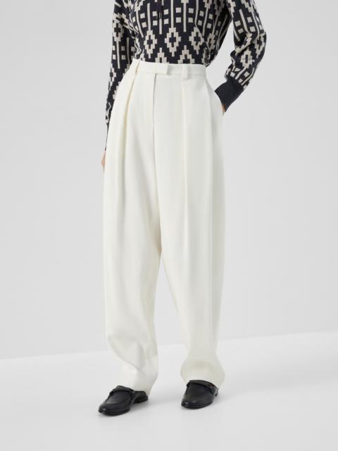 Viscose and virgin wool gabardine relaxed slouchy trousers with monili