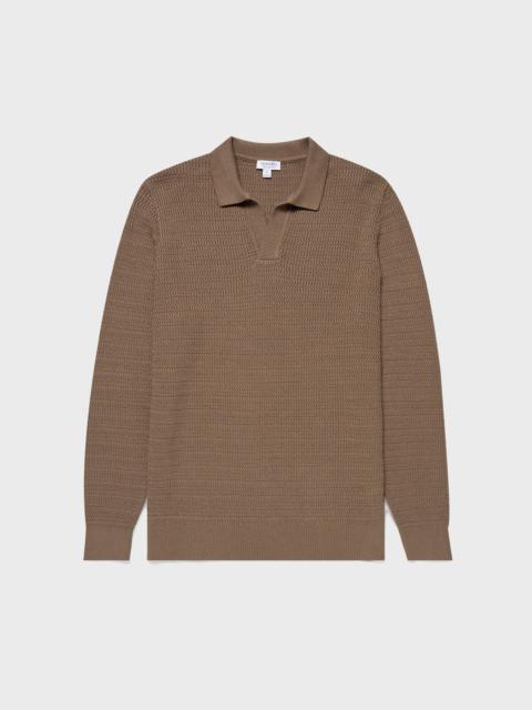 Sunspel Long Sleeve Textured Cotton Polo Shirt