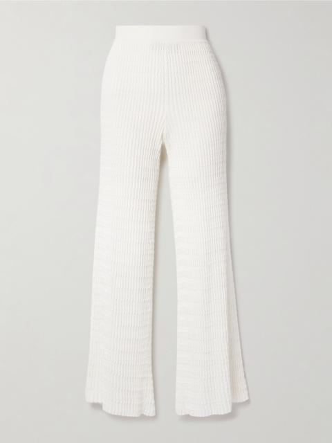 Loro Piana Ribbed cotton wide-leg pants White